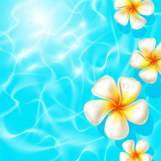 夏らしい透明感のある水面に花の無料イラスト