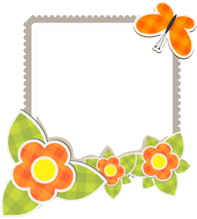 花と蝶のレトロなフォトフレームの無料イラスト