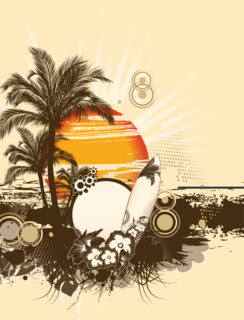 サンライズの真夏のビーチの無料イラスト
